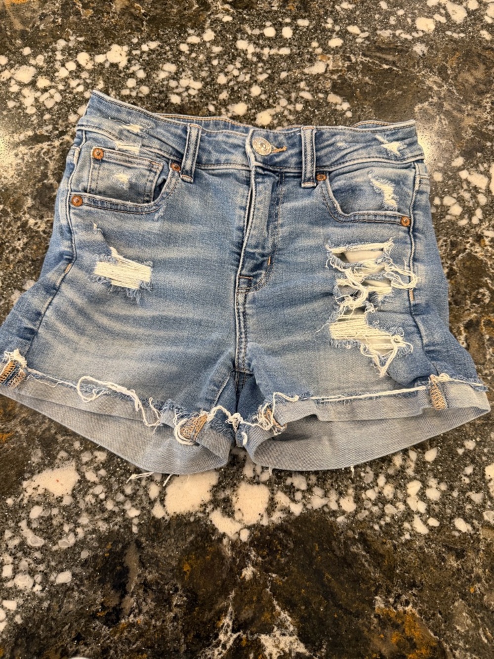 American Eagle Outfitters Light Blue Distressed Denim Shorts